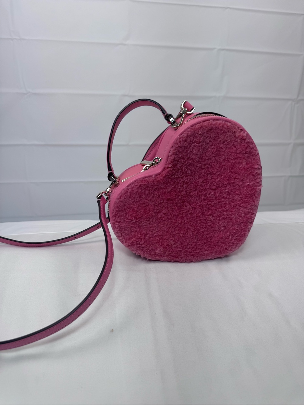 Kate Spade Pink Fuzzy Heart Crossbody Bag Top Handle